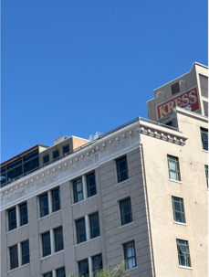 Ground view looking up at the completed Kress rooftop